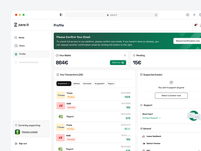 zave.it - User Platform analytics clean dashboard design investment minimal modern profile profile page savings app settings settings page ui ux web app webapp