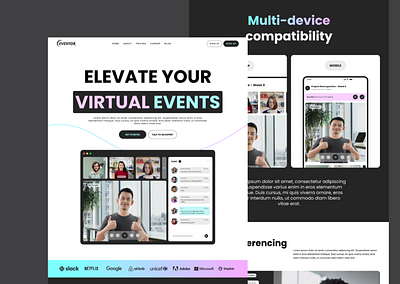 Eventor Virtual Meeting Landing Page events figma landing page online meetings ui ui design uiux ux virtual