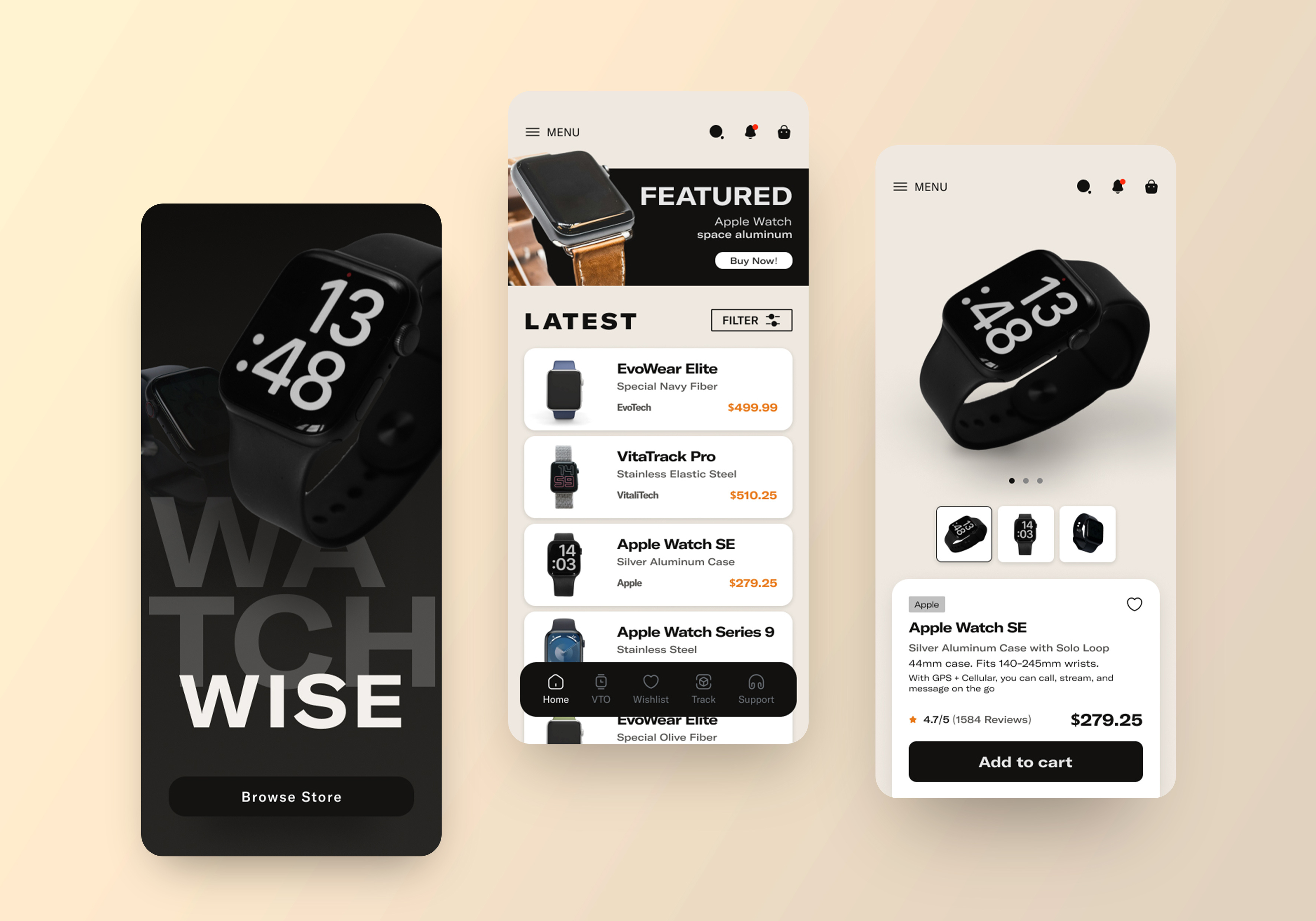 WatchWise // Smart Watch Store app app design app ui apple application best dark ui design ecommerce inspiration mobile mobile ui shop smartwatch store trend ui ui design uiux watch