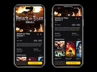 Movie streaming app concept app design black clean dark theme design film ios mobile movie streaming ui uiux yellow