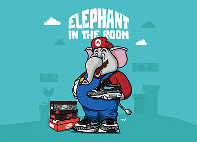 Elephant in the room airmax1 airmaxone characterart design digitalart elephant graphic design graphic designer illustration illustrator mario mariobros nintendo supermariobros vector