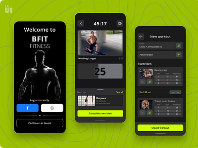 BFit Fitness UI app dark theme design ekui exercise fitness mobile sport ui ux workout