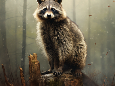 Raccoon Standing On A Wood Post (Midjourney AI) ai aiart aiartwork animation branding bulk t shirt design custom shirt design custom t shirt design graphic design illustration logo merch design midjourney midjourneyai midjourneyartist motion graphics photoshop t shirt design raccoon raccoons typography t shirt design