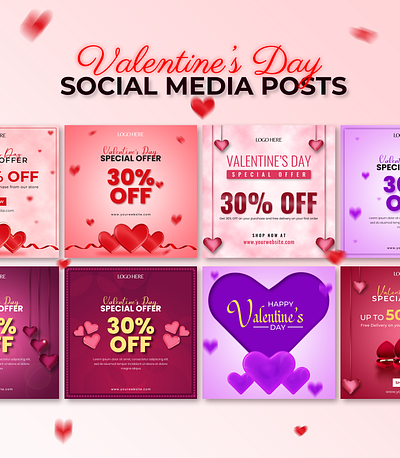 Valentine's Day Social Media Posts 14 february dark pink graphic design heart instagram post magenta pink purple red red heart social media social media banner social media design social media post social media post design valentine valentines valentines day valentines day social media post