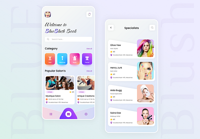 BlueBlush Beauty app design application beauty beauty app beauty salon mobile app salon ui ui design uiux user interface