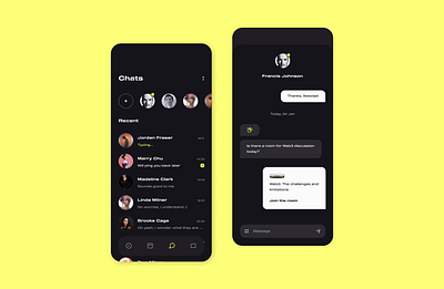 Messenger Mobile App app calls chat chat app clean dark dark theme design inbox messenger minimal mobile app ui uiux ux