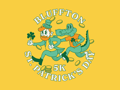 St. Patrick's Day 5K 5k alligator character character illustration clover coin coins gator green leprechaun run runner running st patricks day