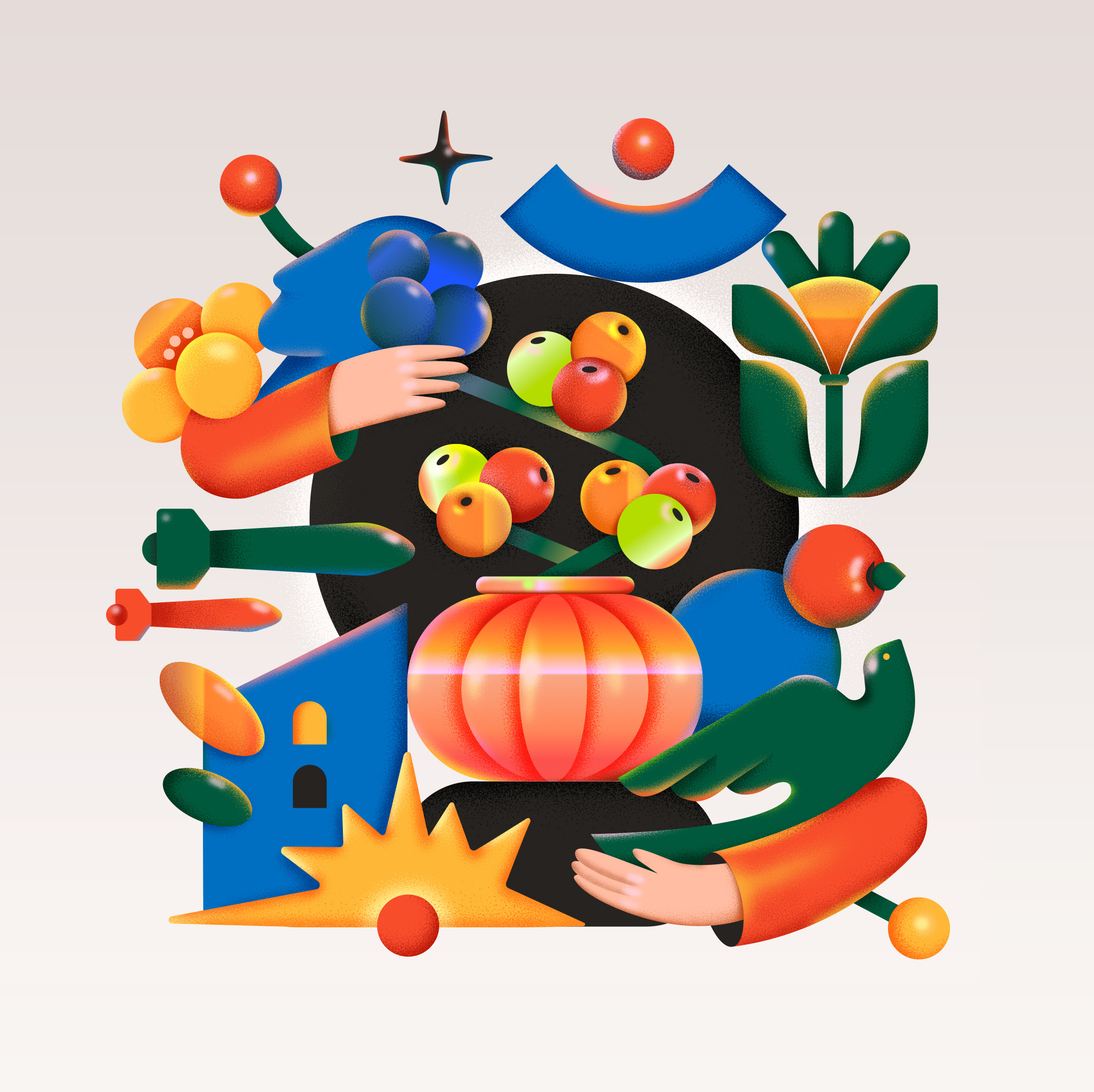 Life in Ukraine blue fruits geometric gradient hands illustration red texture ukraine