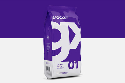 Flow Pack - Mockup - Glossy bag coffee coffee bag coffee pouch flow pack mockup glossy food food bag glossy glossy pouch metallic metallic bag metallic coffee bag package plastic plastic bag pouch stand up pouch