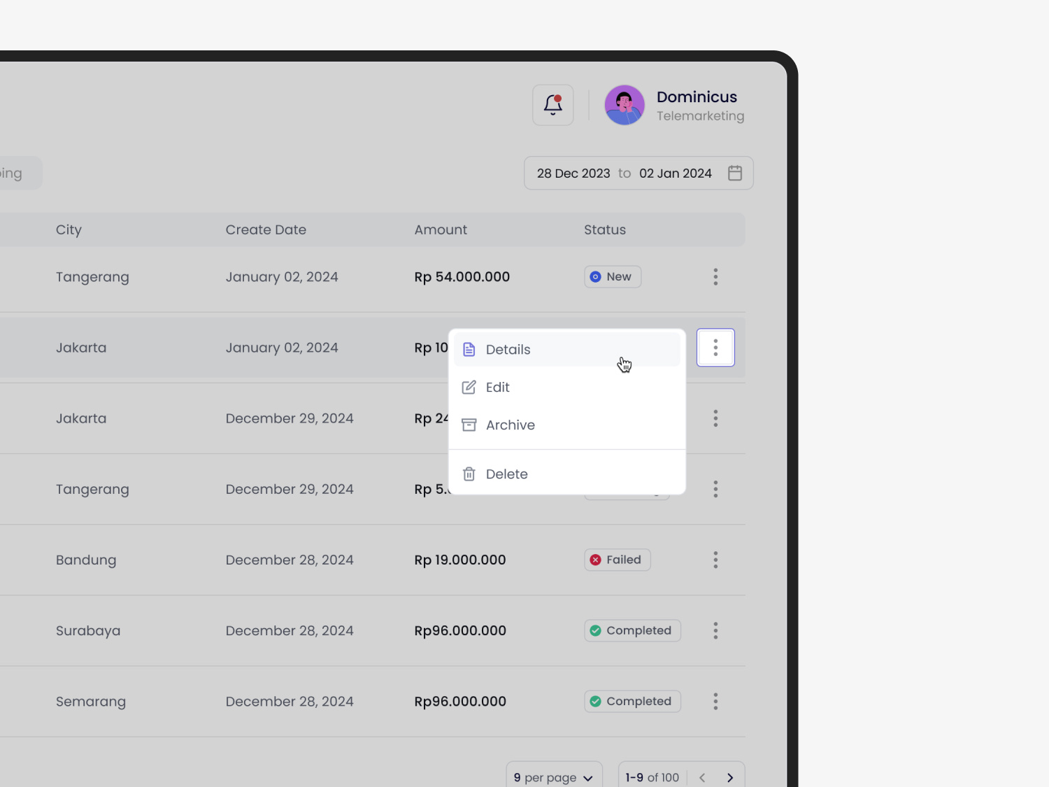 Table Context Menu ⭐ clean context menu dashboard dropdown item menu modal pop up sidebar table ui