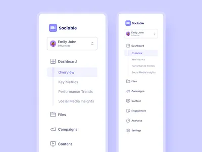 Sidebar nav - Sociable dashboard left menu navigation side sidebar sidenav ui