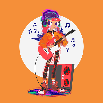 Rock Music Girl 3d animation app branding character design girl graphic design guitar happy illustration illustrator kid logo music onboarding people person rock ui