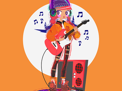 Rock Music Girl 3d animation app branding character design girl graphic design guitar happy illustration illustrator kid logo music onboarding people person rock ui
