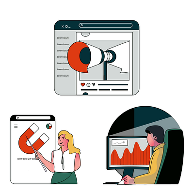 Online space 2d analytics animation branding business design digital flat illustration innovation man management marketing motion performance planning strategy success woman