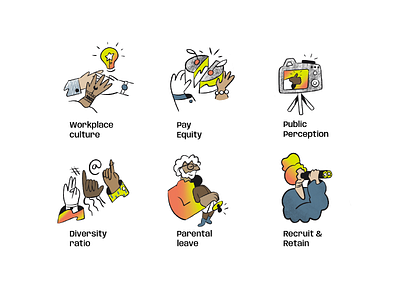 Workplace diversity equity handdrawn icons illustration linwart organic pay recruit work workplace