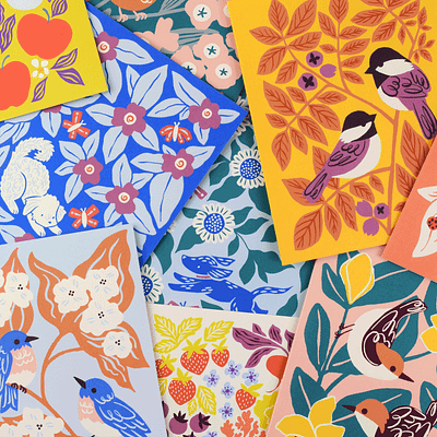Greeting Card Mystery Bundles! birds bluebird chickadee digital illustration dog flowers greeting cards handdrawn illustration nuthatch