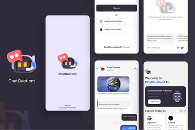 AI Chatbot(ChatQuotient) App UI Design ai artificialintelligence chatbot conversationalui creativedesign designinspiration digitaldesign dribbbleshot humancomputerinteraction innovation interactiondesign techillustration technologydesign ui uidesign uiux userexperience uxdesign