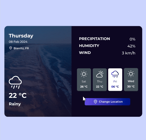 Weather Widget Interaction animation buttons design interaction location microinteraction mobile ui uiux ux weather weatherwidget web widget
