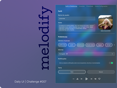 #007 | Settings ch challenge configurações daily ui dailyui glassefect graphic design player settings song ui