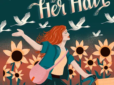 Wind in Her Hair Book Cover art licensing book cover design female character female illustrator girl riding bike hand drawn hand lettering illustration mock up procreate