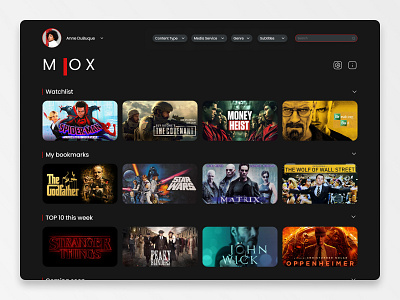 MIOX - Home Cinema cinema dashboard design movie ui ux website