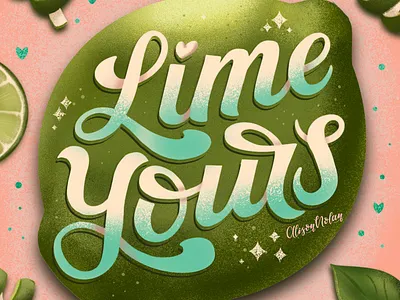 Lime Yours Valentine Card art licensing citrus fruit cuteandcupid design drawing challenge female illustrator greeting card hand drawn hand lettering illustration lime yours procreate valentine pun