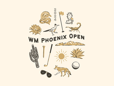 2024 WM Phoenix Open - Collage arizona cactus coyote desert golf golf ball graphic collage illustration merch merch design mountain pga pga tour phoenix roadrunner scorpion snake sunglasses vector wm phoenix open