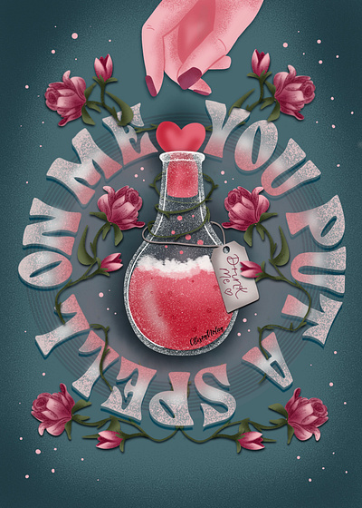 You Put A Spell On Me Valentines card art licensing design drawing challenge drink me female illustrator floral greeting card hand drawn hand lettering illustration love potion procreate roses