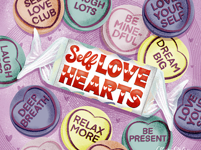 Sef Love Hearts Illustration art licensing cuteandcupid design drawing challenge female illustrator hand drawn hand lettering illustration love hearts procreate repeating pattern self love club sugar and self care swizzels valentine