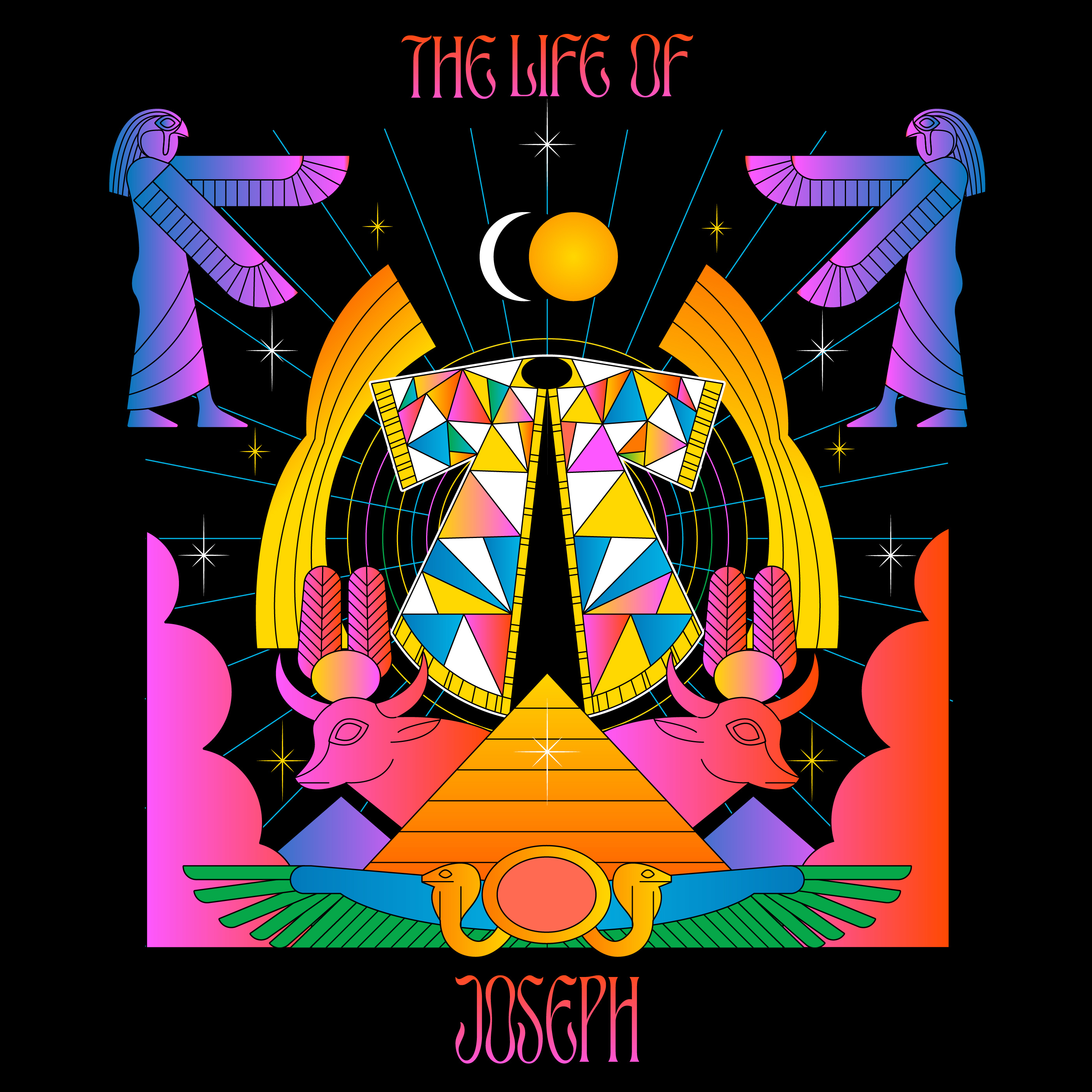 The Life of Joseph Sermon Series Artwork church dreamcoat egypt egyption genesis gradient hieroglyphics illustration illustrator joseph procreate psychedelic pyramid sermon sermon series technicolor vector