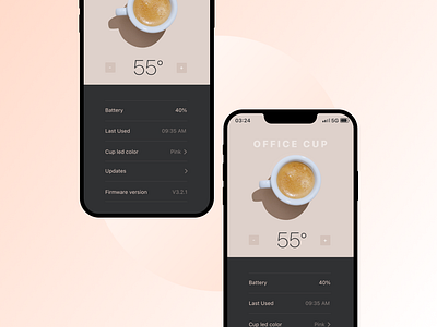 Settings screen - Coffee cup app design mug settings ui