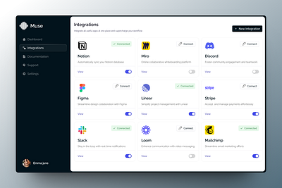 Integration Page UI beautiful hero branding card component dark theme dashboard design hero intregration landing page light theme nav bar onboarding settings page ui website