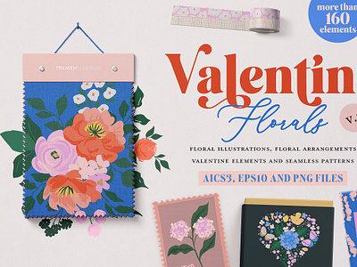 Valentine Florals 3 florals heart florals hearts hugs and kisses seamless patterns trendy colors trendy florals valentine valentine card valentine floral valentine patterns valentines day vibrant