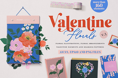 Valentine Florals 3 florals heart florals hearts hugs and kisses seamless patterns trendy colors trendy florals valentine valentine card valentine floral valentine patterns valentines day vibrant