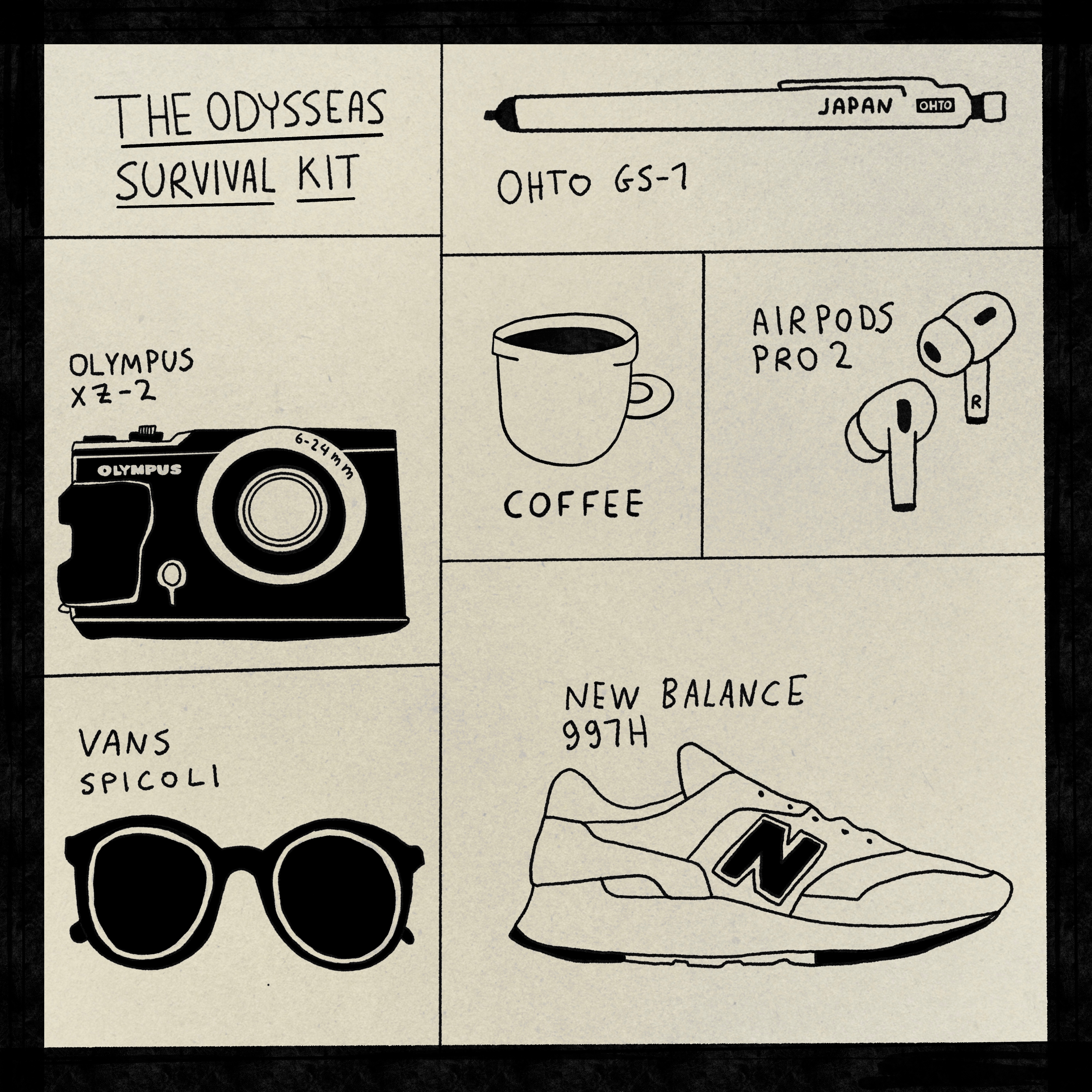 My Survival Kit art direction black and white character character design colorful design graphic design illustration item design kit necessary stuff procreate simple illustration survival kit