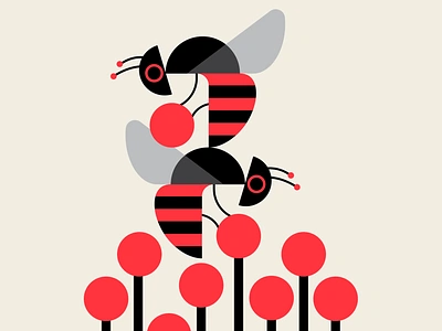 2 Bee or not to be abstract bauhaus bee black design geometric illustration insects messymod minimalism red trufcreative vector