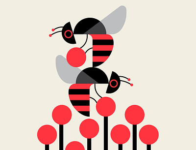2 Bee or not to be abstract bauhaus bee black design geometric illustration insects messymod minimalism red trufcreative vector