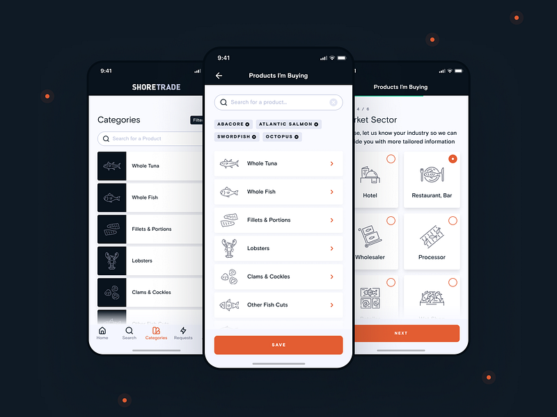 ShoreTrade android animation app art direction branding dark design direction design system iconography illustration ios iphone logo minimal motion product design startup tech ui ux