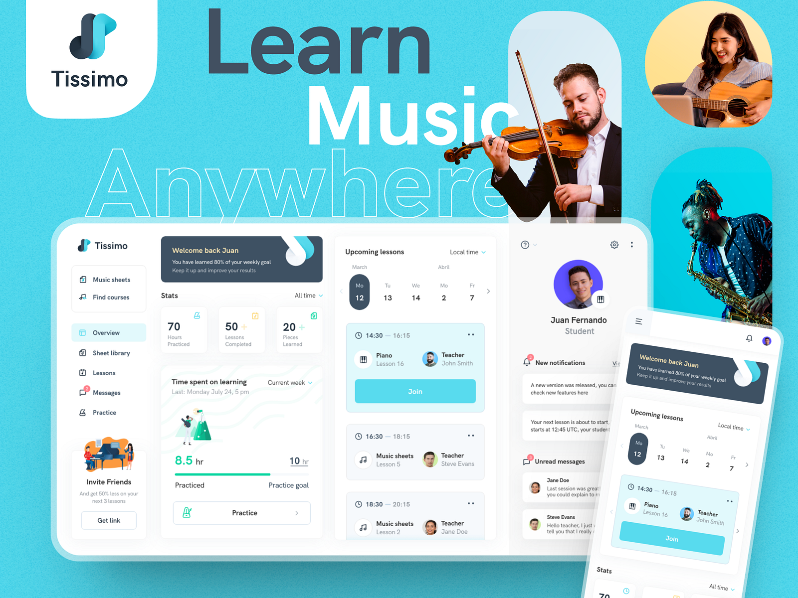 Music Learning App Dashboard by Juan Fernando Ramirez on Dribbble