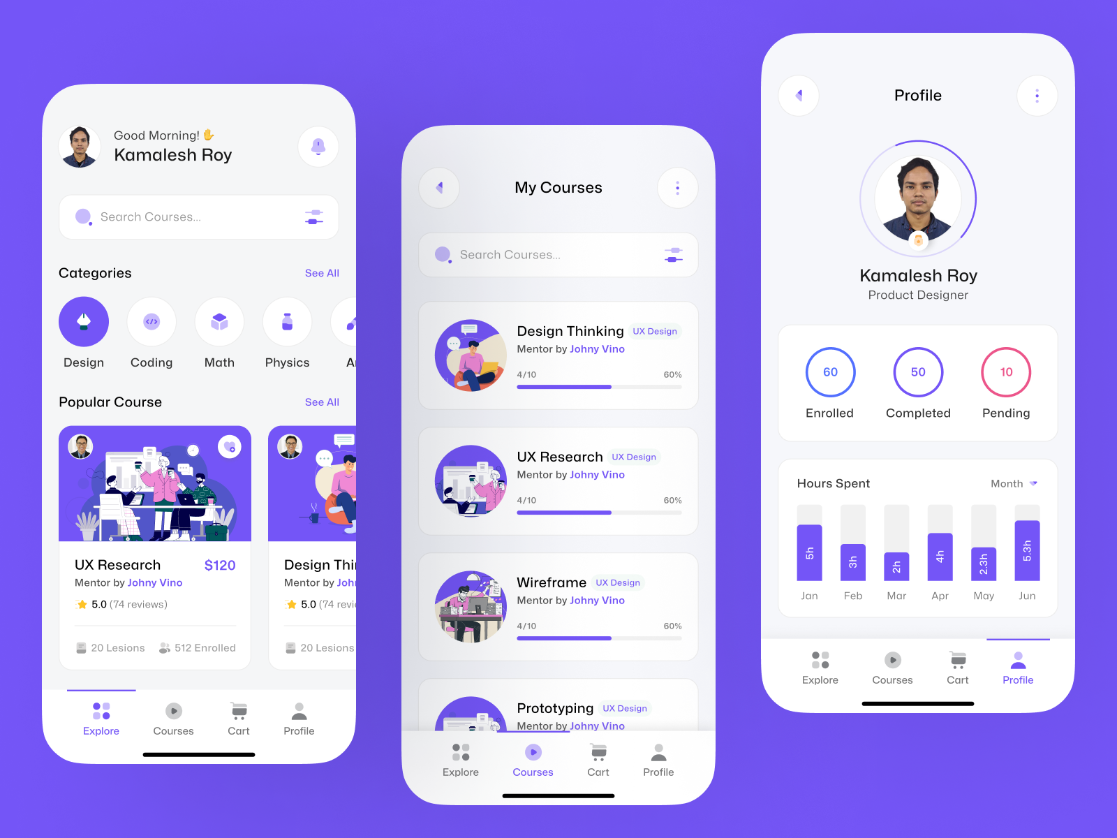 Online Course Mobile App Purple android apps app app design clean course design flat design fun illustration ios ios app learn minimal mobile native app online course online course app product design purple ui