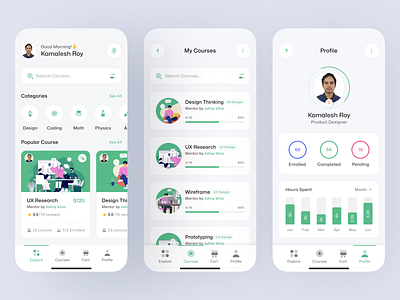 Online Course Mobile App Green android apps app app design clean course design flat design green illustration ios ios app learn minimal mobile native app online course online course app product design ui ux