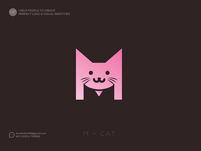 Cat Logo Design, M cat logo minimalist logo design animal logo branding cat logo graphic design letter log logo logo designer logo maker m logo mau logo minimalist logo unique logo