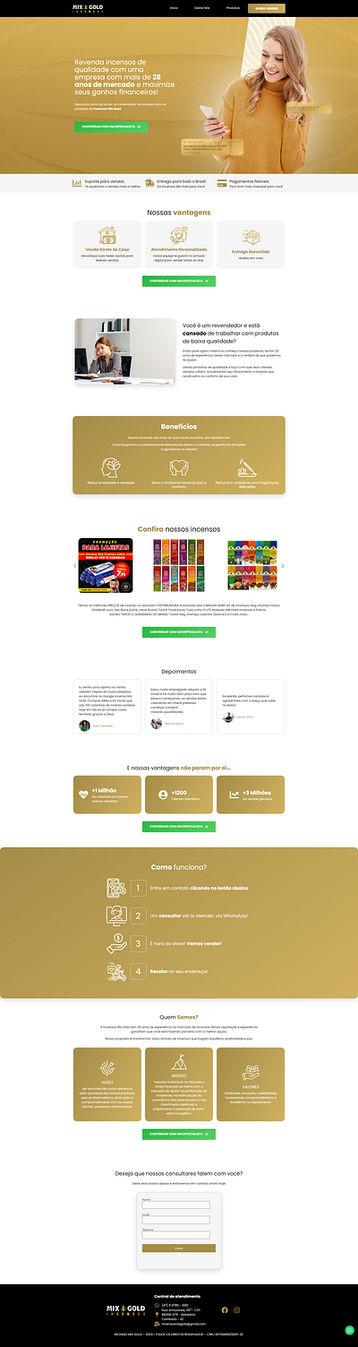 Página de Vendas | Incensos Mix Gold landing page marketing digital página de captura página de vendas ui ux web design