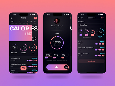 Macros Tracking App android app chart dark mode donut exercise graph ios macros mobile mobile design product product design simple ui ux