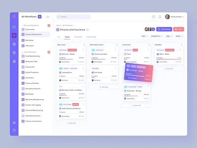 CRM system for sales professionals cards crm dashboard platform sales ui ux