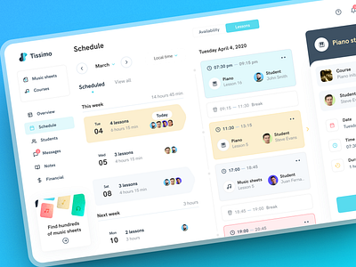 Schedule Lessons for Music Teachers agenda dashboard lessons music shedule teaching ui user interface ux visual design