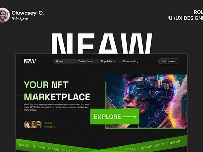NFT MARKETPLACE, A LANDING PAGE figma nft product design ui ui design uiux ux design web 3.0