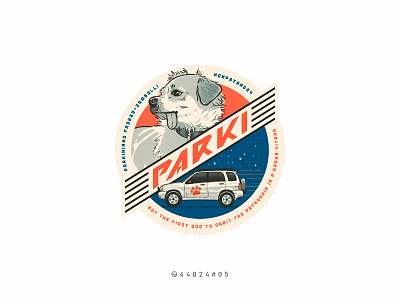 44B24#5 badge dog grand vitara handmade illustration laika pet procreate retro soviet space sticker suv suzuki travel vintage