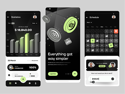 Finance Mobile App banking business calendar coin design finance app financial mobile mobile app mobile design schedule stats transactions ui ux wallet