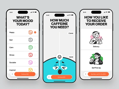 Coffee App - Order by Mood Screen cafe cafe app card clean coffee coffee app delivery delivery app delivery app design delivery coffee mobile app mood app order by mood order screen ui ui design